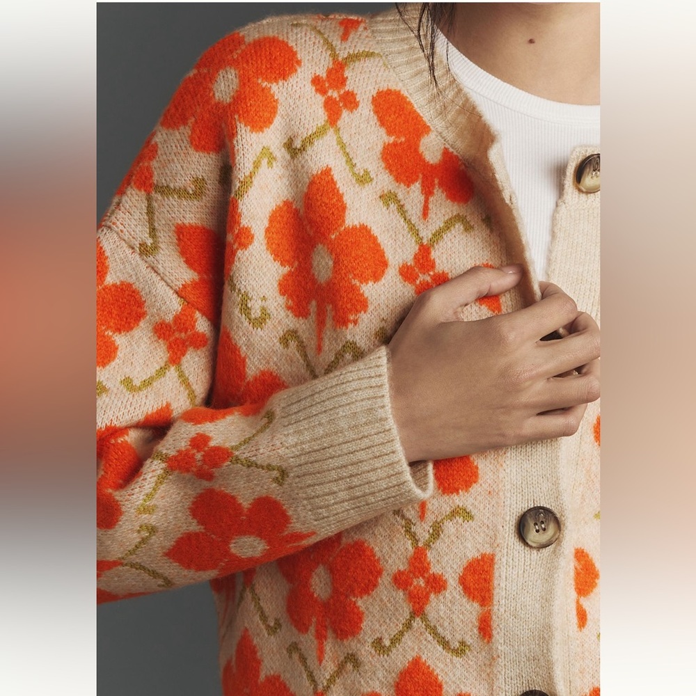 NWT Anthropologie Maeve Intarsia Floral Cardigan Small - Picture 4 of 11